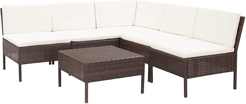 6-Piece Brown PE Rattan Modular Garden Lounge Set with Cushions for Outdoor Patio Furniture and Relaxation Seating