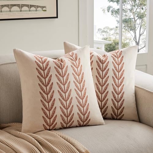 YZJZEDS Farmhouse Leaves Throw Pillow Covers Set of 2 22x22in Terracota
