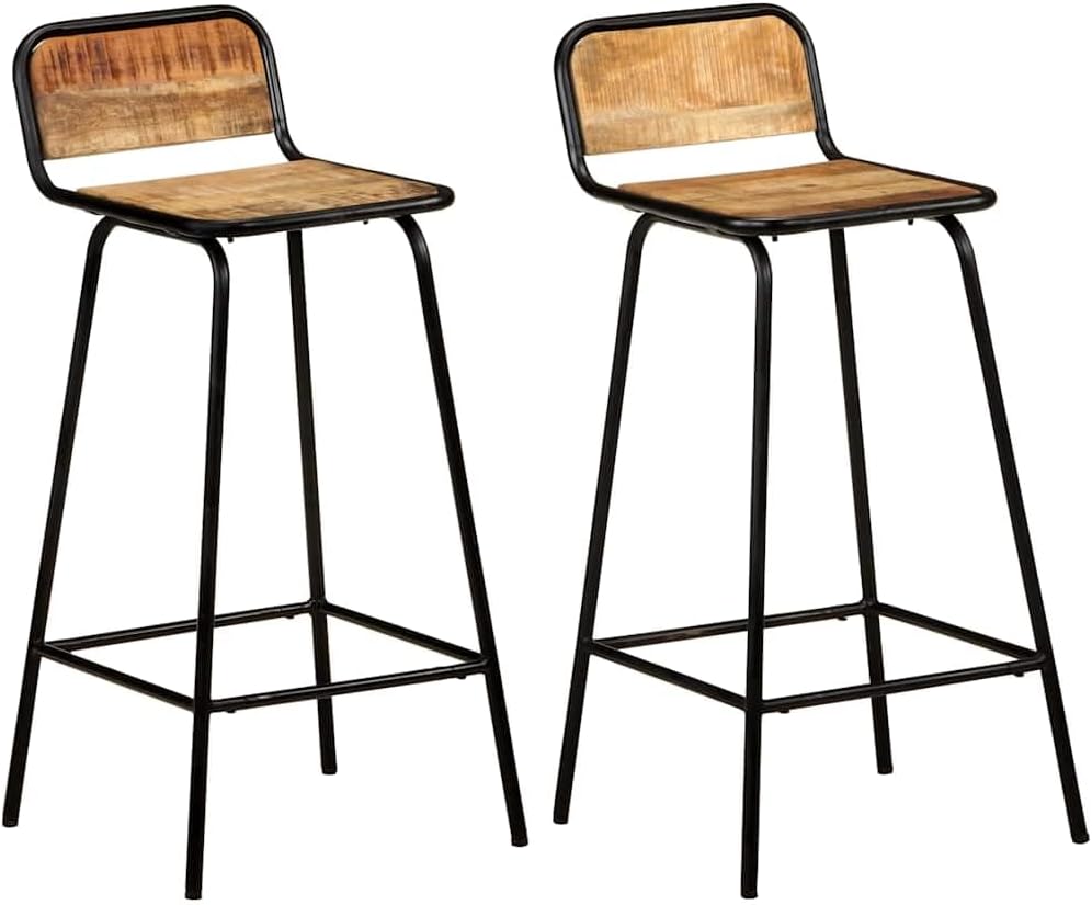 vidaXL Bar Stool Set of 2 Natural Wood, Black