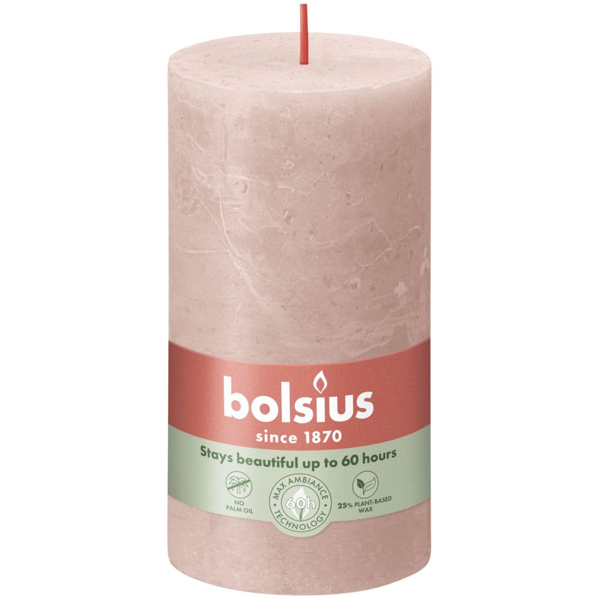 BOLSIUS Misty Pink Rustic Shine Pillar Candle 13cm x 7cm