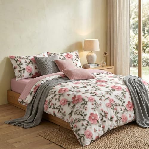 Image of LOOMLYFE 300 TC Microfiber XXL Soft Cotton Super King Size Bedsheet for Double Bed, King Size 108 Inches X 108 Inches, 9 Feet, 275 X 275 cm with 2 Large Size Pillow Covers - PinkSunflower