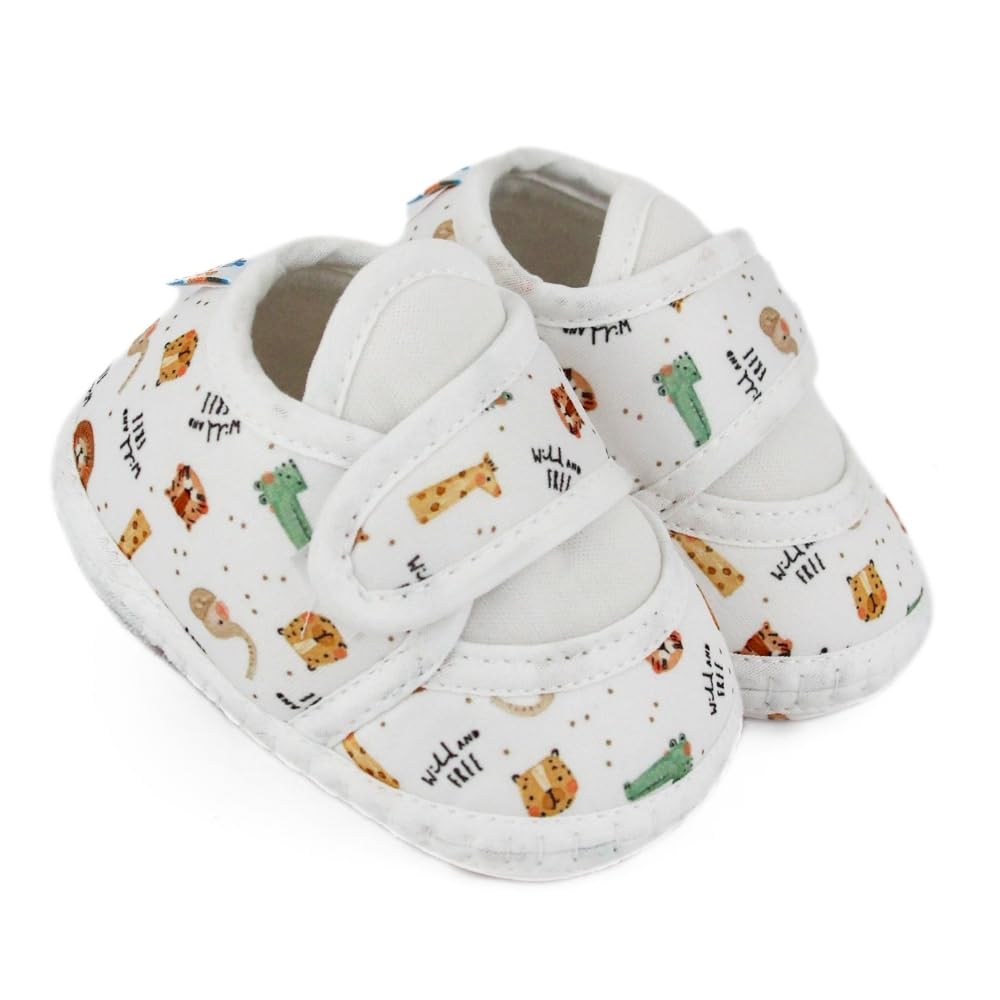 neska moda 6 To 12 Months Baby Boys & Girls Tiger Printed Soft Cotton White Hook & Loop Shoe Booties-BT5584-picture-18