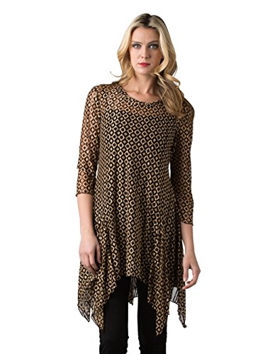 Kaktus Women's 3/4 Sleeve Asymmetrical Diamond Print Tunic (Plus