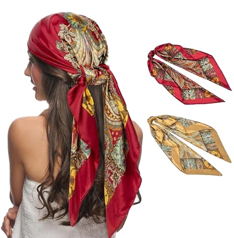 Senker Fashion 2Pcs 35 Silk Head Scarf for Women