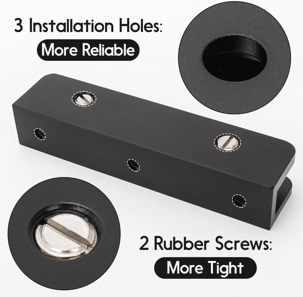 LukLoy Solid Brass Glass Shelf Bracket With 3 Screw Holes, Adjustable Shower Clip Heavy Duty for 6mm-10mm Glass (Pack of 4, Matte Black)