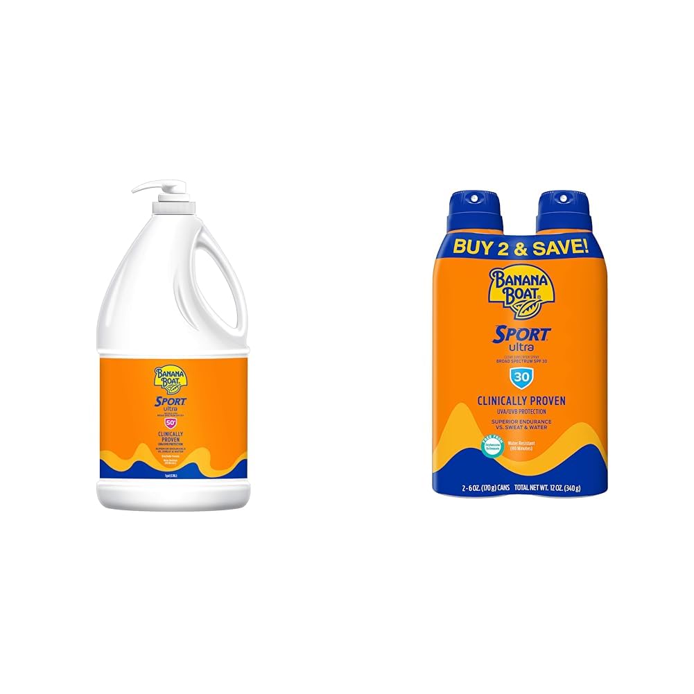 Banana Boat Sport Ultra SPF 50 Sunscreen Lotion 128oz SPF 30 Sunscreen Spray Twin Pack Oxybenzone Free Sunscreen