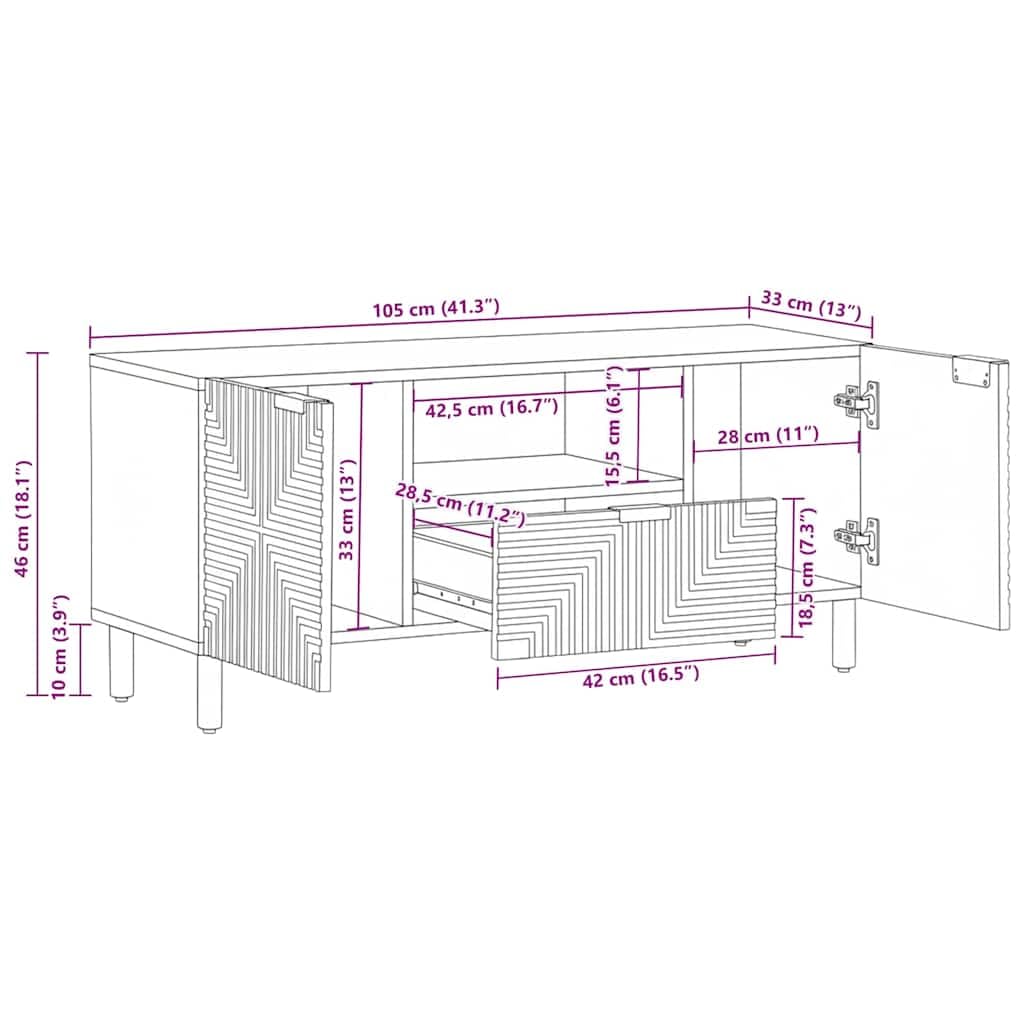 vidaXL Szafka RTV Brązowa 105x33x46 cm Drewno lite Mango