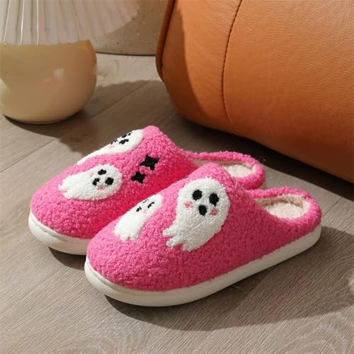 Halloween Slippers,Halloween Fuzzy Slippers for Women Men,Plush Warm Ghost Fuzzy Shoes,Holiday Slip-On Indoor Outdoor Anti-Skid Sole Cozy House Slipper Soft Bedroom Shoes4