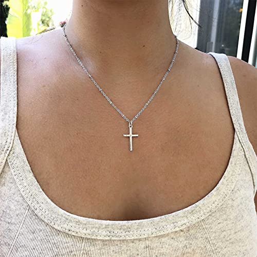 Zeshimb Cross Bead Choker Necklaces Religious Crucifix Necklace Cross Faith Necklace Silver Cross Pendant Necklace Jewelry For Women And Girls #TOP18