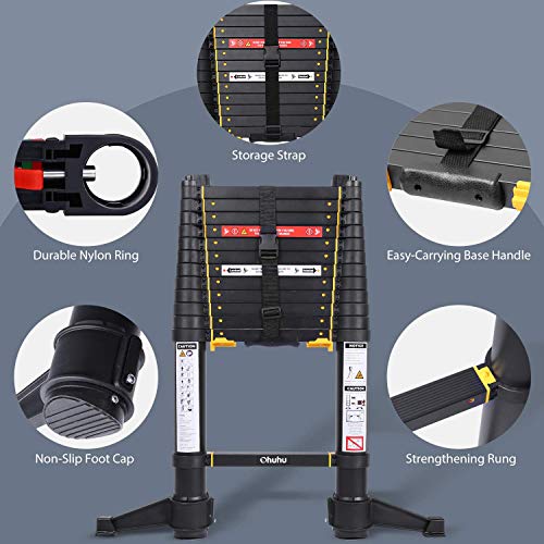 Ohuhu 12.5 FT Premium Aluminum Telescoping Ladder, ONE-Button RETRACTION ANSI Certified Patented Design Extension Ladder, 2020 All New Heavy Duty Extendable Telescopic Ladder with 330 Pound Capacity
