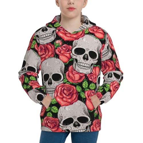 Skull and Roses Kid Hoodies Boys Sweatshirts Girls Pullover with Pocket