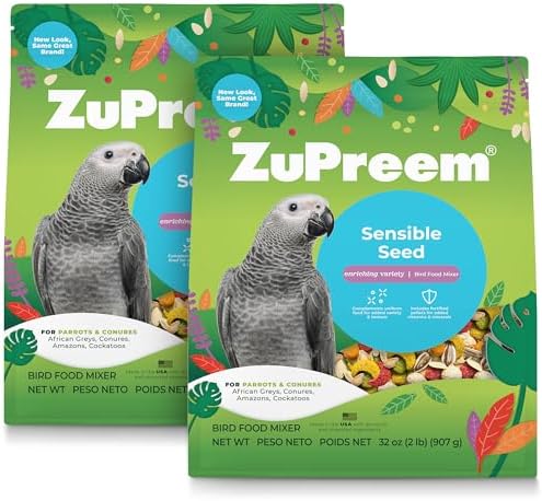 ZuPreem Sensible Seed Bird Food for Parrots and Conures, 2 lb bag (2-pack) - Premium Blend of Seeds and FruitBlend Pellets for Conures, Caiques, African Greys, Senegals, Amazons, Eclectus, Small Cocka