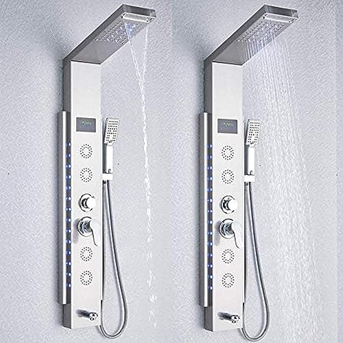 Panel de ducha led columna torre acero inoxidable con grifo, cascada, masaje, pantalla de temperatura, cabezal lluvia y ducha de mano
