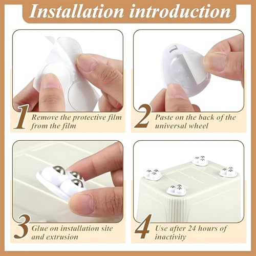 Image of Self-Adhesive Mini Caster Wheels for Furniture - 360 Swivel Sticky Wheels for Kitchen Appliances, Trash Cans, Storage Bins, Heavy-Duty Stainless Steel, Universal Fit (8 Pcs)