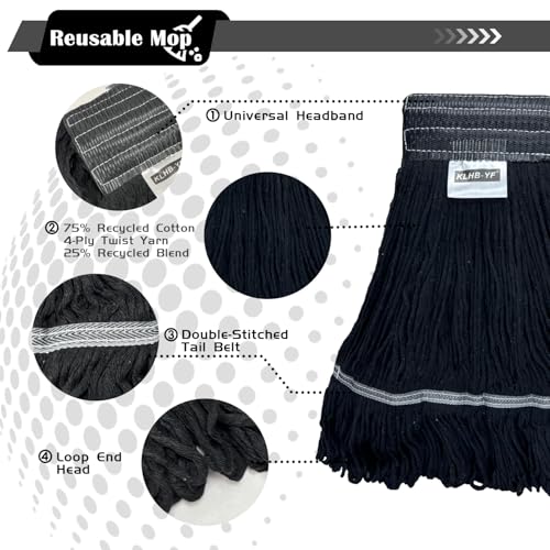 Image of Heavy Duty Wet Industrial Cleaning Mop Head - 21 oz Black mop Head Replacement Cotton Washable Industrial mop Heads Heavy Duty for Commercial & Home Cleaning(Balck)