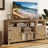 DWVO TV Stands for 65 Inch TV, Farmhouse Entertainment Center with Adjustable Shelf and Barn Door, Media Console Table TV Cabinet for Living Room, 59 Inches, Barnwood