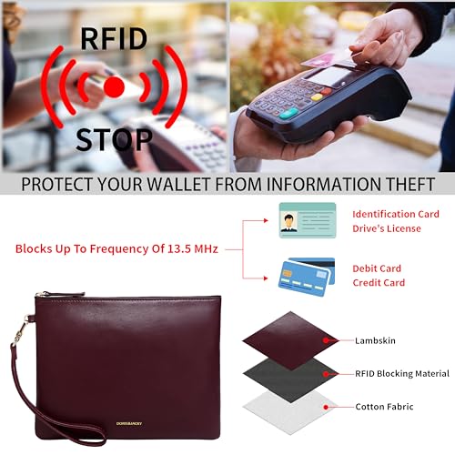 Image of DORIS&JACKY Lambskin Leather Wristlet Clutch Purse Women Large Phone Wallet