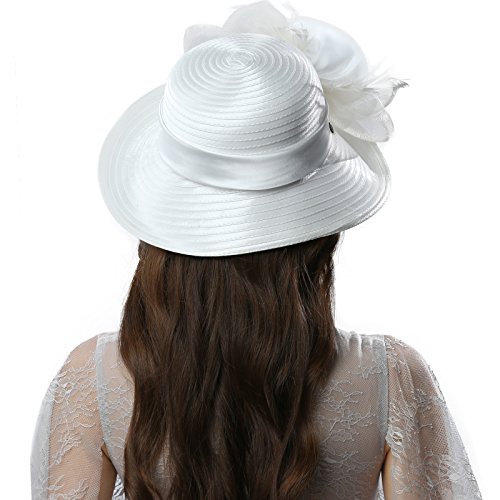 Janey&Rubbins Women Kentucky Derby Church Wedding Fascinators Cloche Bucket Bowler Hat (White) - Thumbnail 4