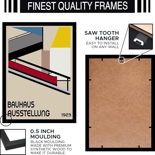 Image of BLINKART Vintage Bauhaus Retro Geometric Aesthetic Poster Gallery | Colorful Wrap Framed For Home Office Studio Living Room Modern Art Studio Decoration Abstract Shapes | (d150) | 13x10 Inch