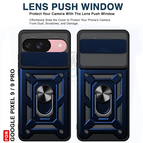 Image of AESTMO Tough Armor Google Pixel 9 /9 Pro Bumper Back Case Cover | Ring Holder & Sliding Camera Shield Cover | 360 Degree Protection Back Case Cover for Google Pixel 9 /9 Pro (Blue)
