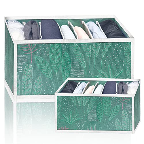 USHYPRI 2-Teiliger Schubladen Ordnungssystem, Schrank Organizer mit 7 Fächern, grüner faltbarer, waschbarer T-Shirt-Organizer für Unterwäsche, Socken und Jeans Cover