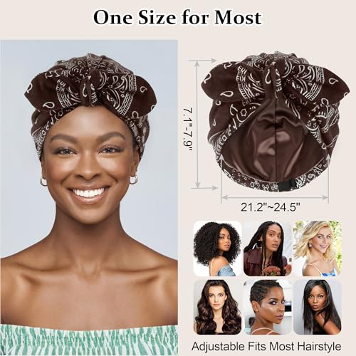 Image of Ababalaya Satin Lined Beanies for Women Chemo Headwear Silky Lined Cotton Sleeping Cap