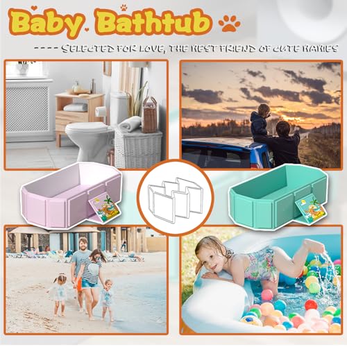 Image of Baby Foldable Children's Bathtub, Portable Non-Slip Shower Tray for Kids, Toddler Bath Tub with Drain Plug, Boys and Girls Bathroom Water Pool, Cat and Dog Pet Wash Shower Basin (Pink)