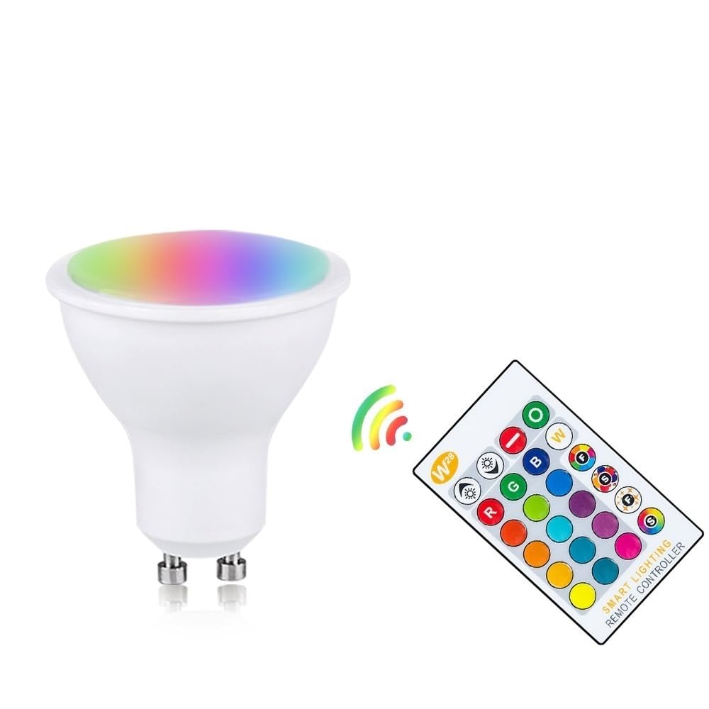KJXP, Paquete de 10 bombillas LED RGBW GU10/E27 de 10 W, CA 85-265 V, focos decorativos RGB for el hogar y el jardín(GU10 RGB+Warm White)