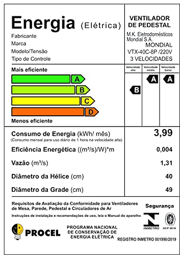 Ventilador de Coluna MONDIAL Turbo 8 Pás 40cm 140W Preto/Silver - Imagem 2
