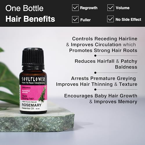 Soulflower Rosemary Essential Oil for Hair Growth, Hair Fall Control, Hair Nourishment & Strengthening, Skin Care | Clinically Proven and Ecocert Certified Organic | 100% Pure & Natural Undiluted | 10ml (Without Dropper) - Image 7