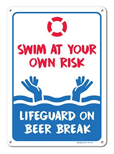 Pool Signs - Swim At Your Own Risk Pool Sign - Pool Rules - Large 10 X 14 Aluminum Sign Metal Signs Vintage Road Signs Tin Plates Signs Decorative Plaque
