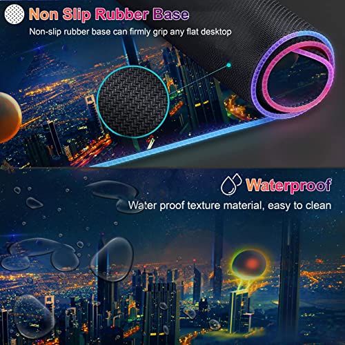 Image of Extended RGB Gaming Mouse Pad, (800mm x 300mm x 4mm) Extra Large Gaming Mouse Mat for Gamer, Waterproof Office Desktop Mat with 12 Lighting Mode (City Height)