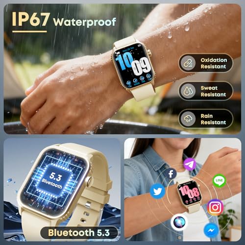 Image of Smart Watches for Women Men, 120 Sports Modes Smartwatch with 1.83 inches HD Display, Heart Rate /Sleep Monitor, IP67 Waterproof, Bluetooth Call & Music Control for iPhone /Android Rose Gold
