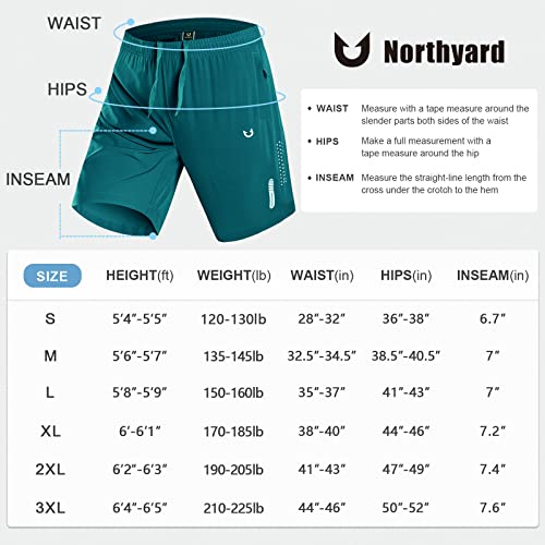 NORTHYARD Men's Athletic Hiking Shorts Quick Dry Workout Shorts 7"/ 9"/ 5" Lightweight Sports Gym Running Shorts Basketball Exercise PEACOCKBLUE XL - 5