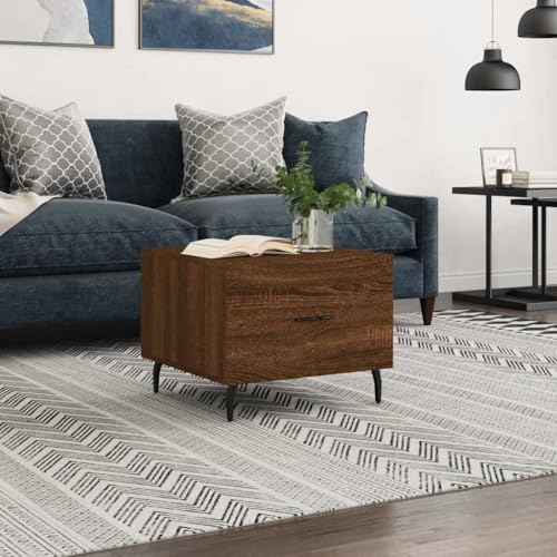 Foknhdi - Mesa baja (50 x 50 x 40 cm, roble marrón, material de madera y hierro, con cajón, mesa auxiliar para sala de estar y dormitorio