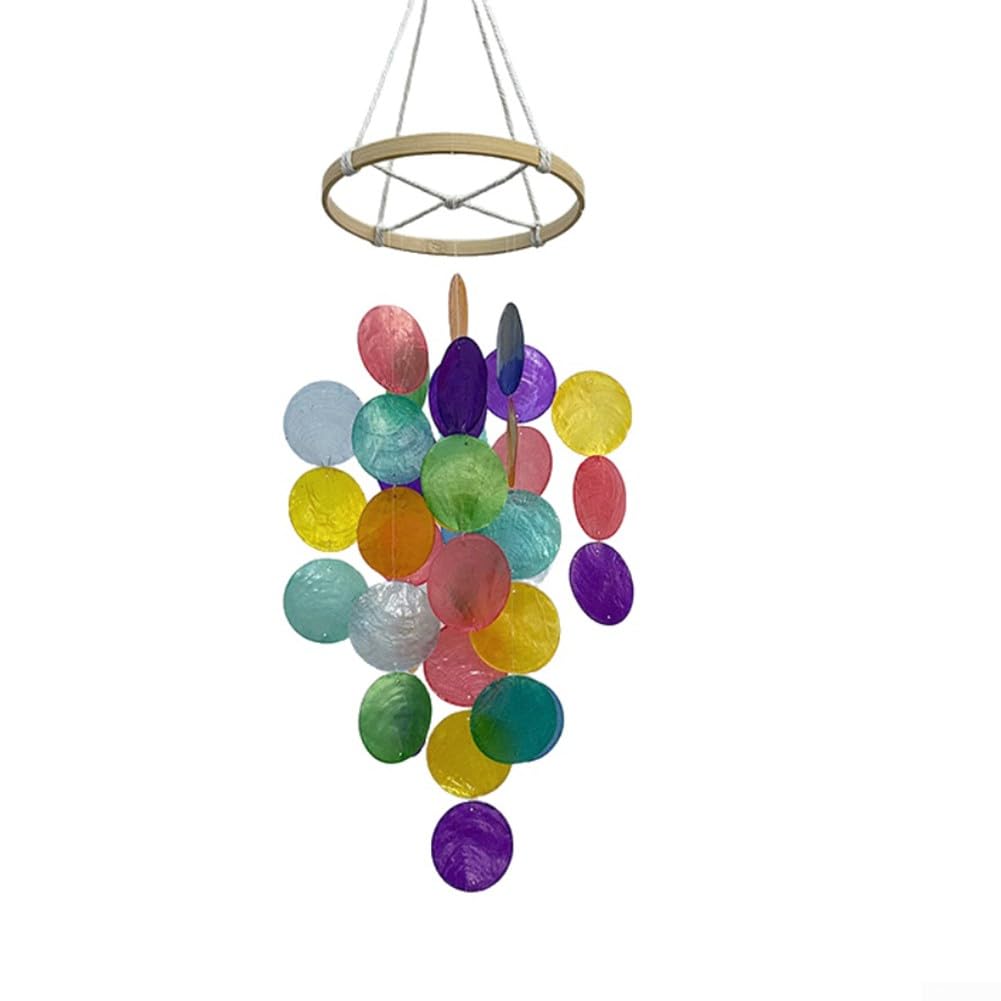 Beatanug Bohemian Shell Wind Chime – Handmade Coastal Garden Decoration with Soothing Melodies, 40 cm Natural Shell Pendant for Outdoor Patio or Indoor Tranquil(Colorful)