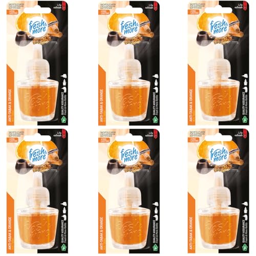 Fresh & More Nachfüllflakons für Duftstecker (6er Pack) Anti-Tabak & Orange, 19ml