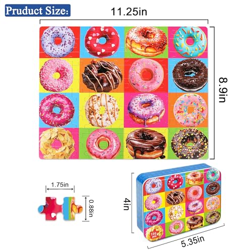 Rompecabezas LELEMON para niños de 4 a 8 años, rompecabezas de donas, 100 piezas, educativo, con caja metálica portátil miniatura 2