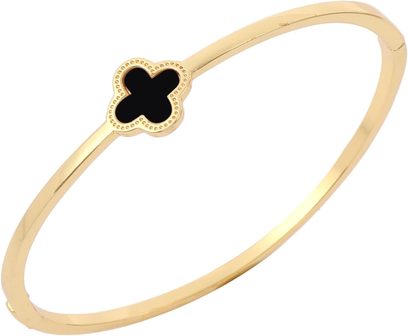 Gold-Plated Black Clover Bracelet and Bangle Set, Chain Link and Cuff Style, Fashion Jewelry for Women (Bangle Bracelet, Black)