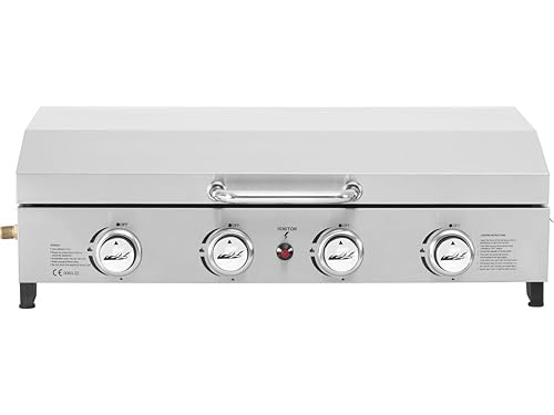 Plancha à gaz en INOX avec 4 bruleurs et Couvercle