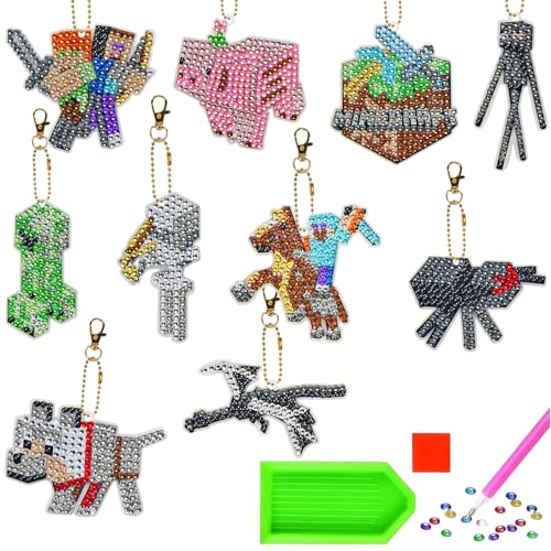 MUSEDAY Diamond Painting Porte-clés Lot de 10 Diamond Painting Enfant Kit DIY Peinture Diamant Autocollants Porte-Clés Pendentif et Mosaique Diamant 5D,...