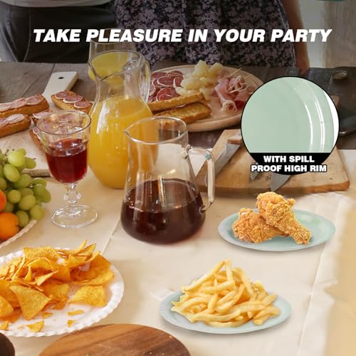 Image of Sage Green Disposable Paper Plates, 7'' Dessert Cake Plates, 50 Count Bulk | Sturdy and Durable Party Plates, for Birthday, Baby & Bridal Showers, Halloween, Christmas,BBQ, Weddings,for Cake & Snacks