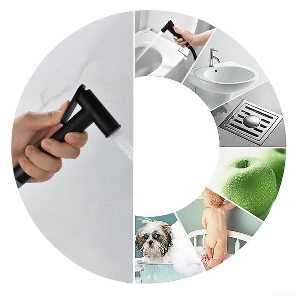 Kit de rociador de bidé de aleación de zinc con manguera de 1,5 m y válvula angular, cabezal de ducha de presión ajustable para inodoro, limpieza de mascotas, cuidado de pañales para bebés