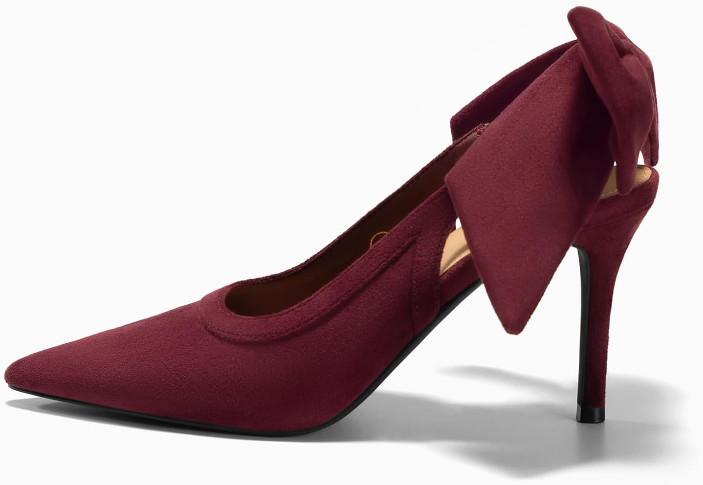 Coutgo Womens Slingback High Heels Bow Closed Pointed Toe Lace Patchwork Party Dress Shoes