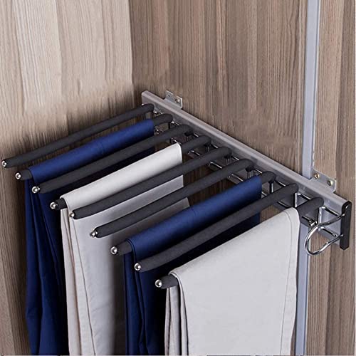 Edelstahl Hosenbügel Hosenauszug Kleiderstange Ausziehbar rutschfeste Hosen Kleiderbügel 9 Balken für Kleiderschrank Hosenbügel Platzsparend (Right) Cover