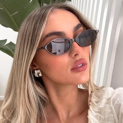 Retro Oval Cat Eye Sunglasses for Women Trendy Narrow Oval Sunnies 90s Vintage Shades