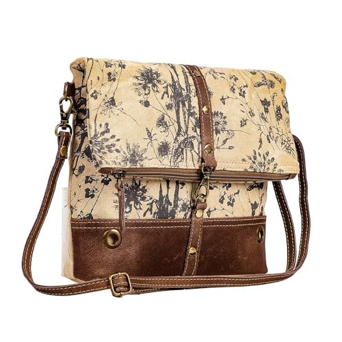 Image of Myra Bag Crossbody Bag for Women - Western Upcycled Canvas & Leather Shoulder Handbag