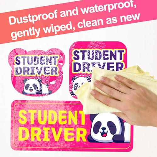 Image of Student Driver Please Be Patient Car Magnet, Rose Panda Cute Shape, Patient with Reflective Magnetic Bumper Sticker Set Detachable, Novice Safety Signs.Set of 3