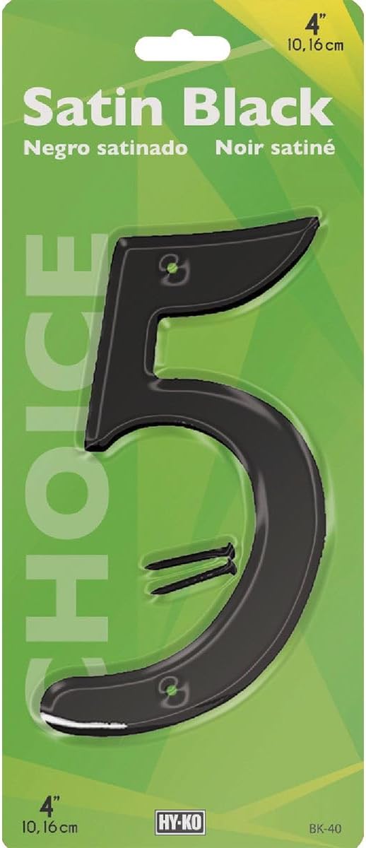 HY-KO Products BK-40/5 Metal House Number 5 (Five), 4" High, Black