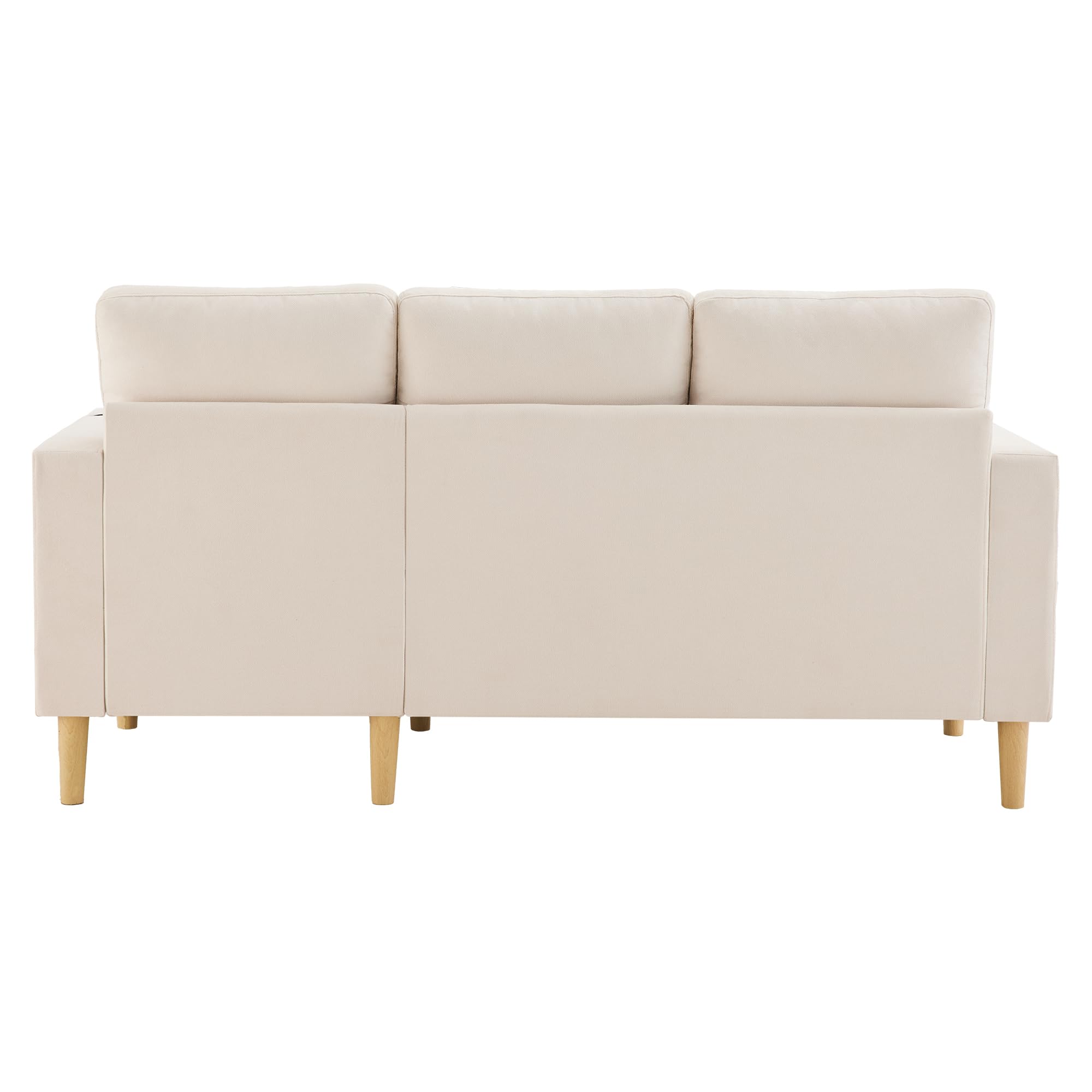 Idemon Sofá en forma de L de 3 plazas con chaise longue y espacio de almacenamiento, moderno sofá de salón con soporte para bebidas, 2 cojines y caja de asiento (175 cm, algodón y lino) (beige)